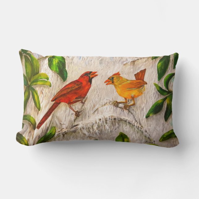 Cardinal birds - Singing of love Lumbar Cushion (Front)