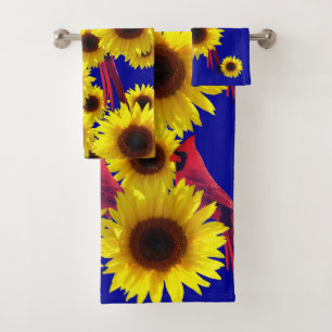 Cardinal Birds - Sunflower  Bath Towel Set