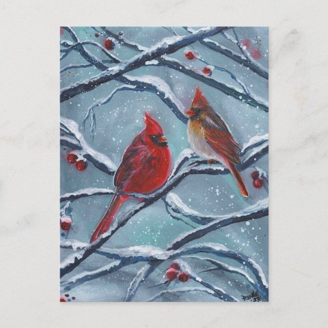 Cardinal birds winter by Renee Lavoie  Postcard (Front)