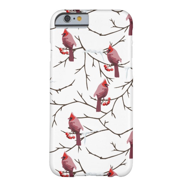 Cardinal Birds, Winter Cherries and Snow Pattern Case-Mate iPhone Case (Back)