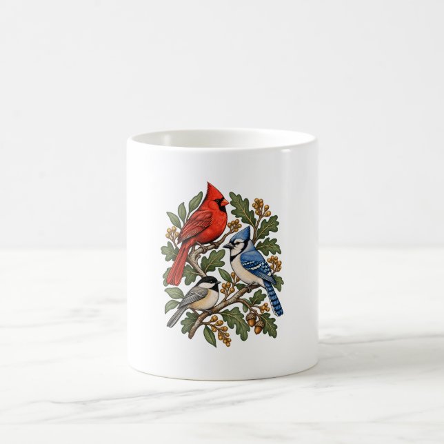 Cardinal Blue Jay Chickadee Birdwatcher Mug (Center)