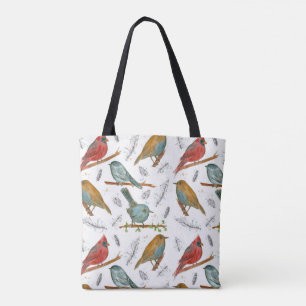 Cardinal Bluebird Chickadee Watercolor Birds Tote Bag