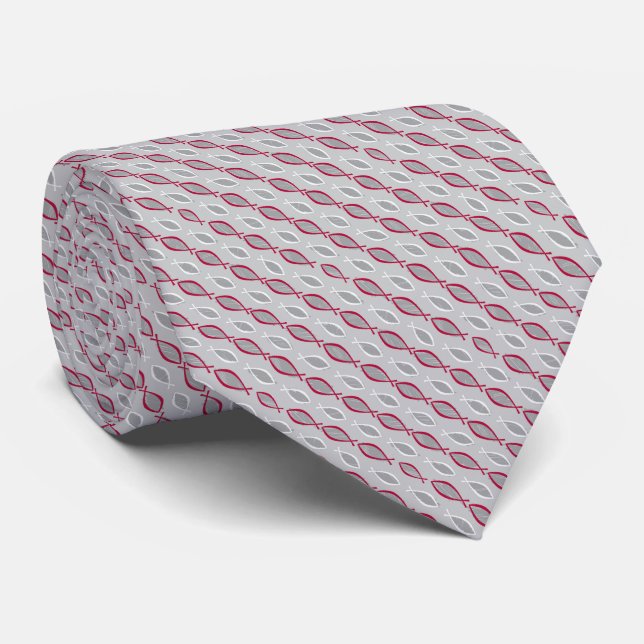 Cardinal Christian Ichthys Jesus Fish on Grey Tie (Rolled)