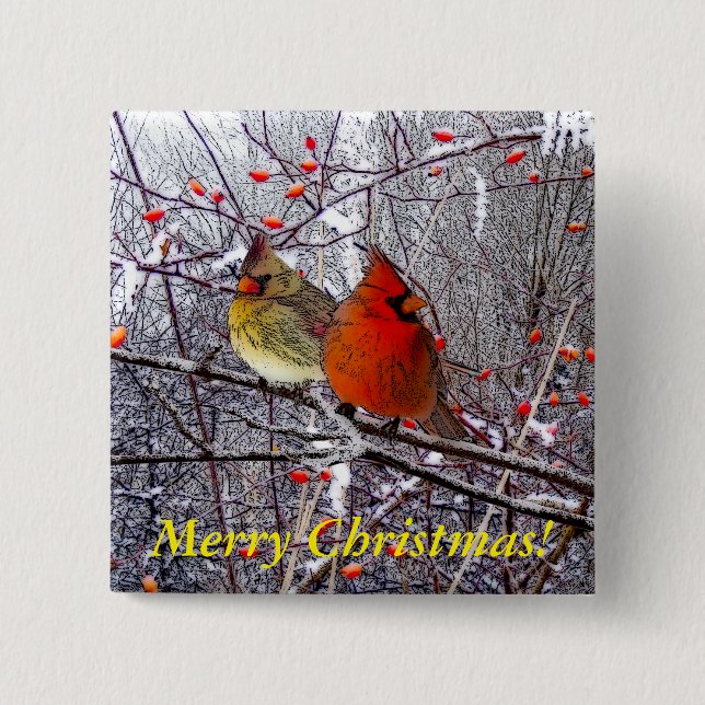 Cardinal Christmas 15 Cm Square Badge (Front)