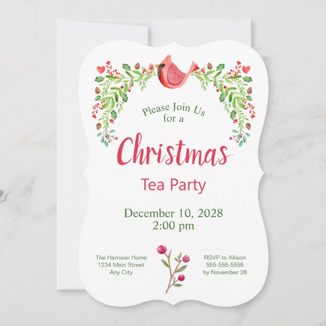Cardinal Christmas Tea Party Invitation (Front)