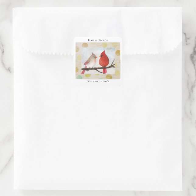 Cardinal Couple Custom Wedding Favor Gift Square Sticker (Bag)
