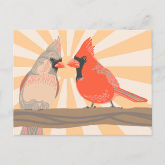 Cardinal Couple Digital Illustration Art Postcard