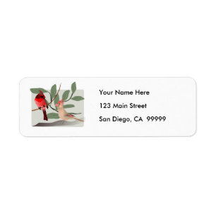Cardinal Couple in the Tree Branches Return Address Label
