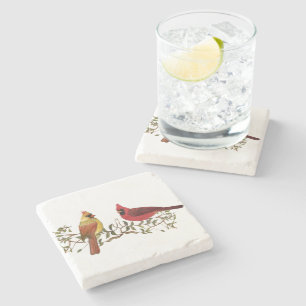 Cardinal Couple Lovebirds Stone Coaster