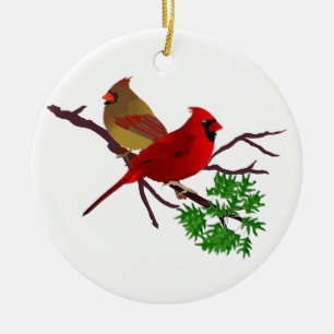 Cardinal Couple on a Branch Ceramic Tree Decoration