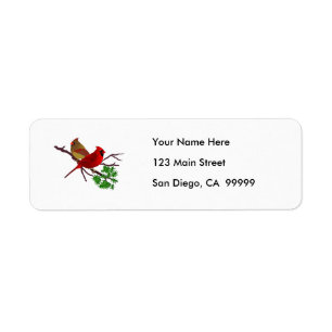 Cardinal Couple on a Branch Return Address Label