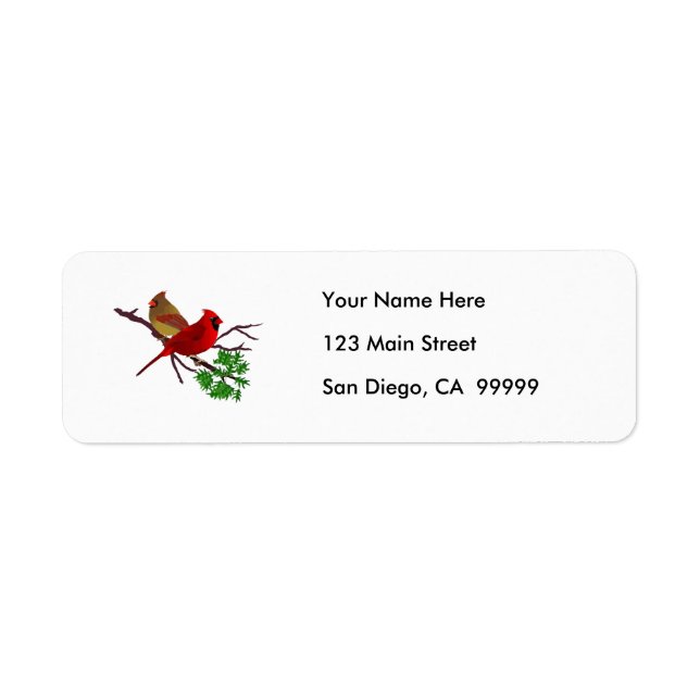 Cardinal Couple on a Branch Return Address Label (Front)