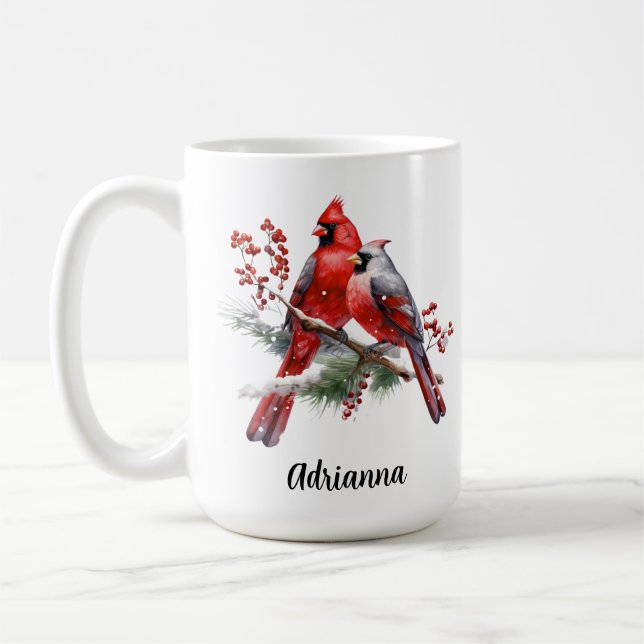 Cardinal Couple Red Birds Nature Coffee Mug (Left)