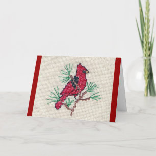 Cardinal Cross Stitch Holiday Card