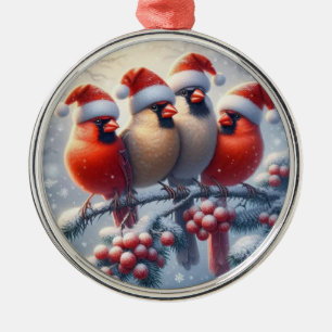 Cardinal Family Cute Christmas Gift Present Metal Ornament