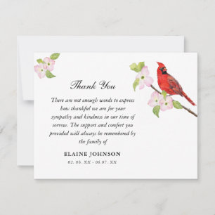 Cardinal Floral Funeral Sympathy Thank you Card