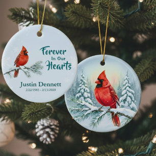 Cardinal Forever In Our Hearts Custom Christmas  Ceramic Ornament