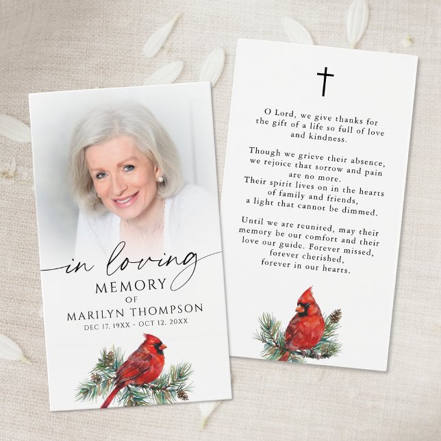 Cardinal Funeral Loving Memory Cross Prayer Card (Creator Uploaded)