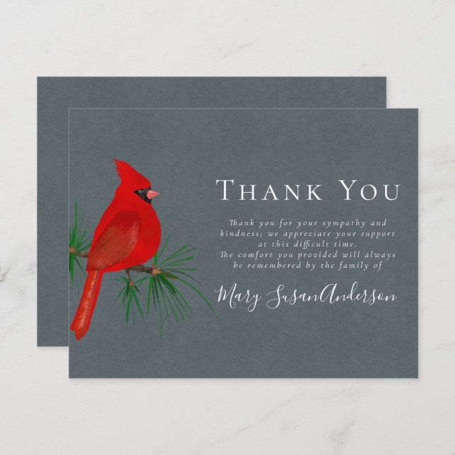 Cardinal Funeral Thank You Note (Front/Back)