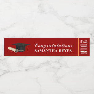 Cardinal Gold and White/Custom Colours Graduation Water Bottle Label