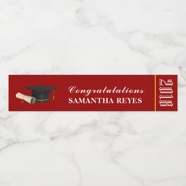 Cardinal Gold and White/Custom Colours Graduation Water Bottle Label (Single Label)