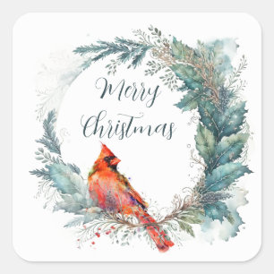 Cardinal Green Gold Holly Greenery Wreath Frame Square Sticker