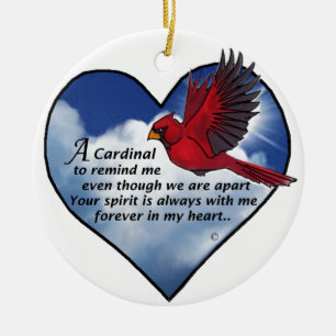Cardinal Heart Poem Ceramic Tree Decoration