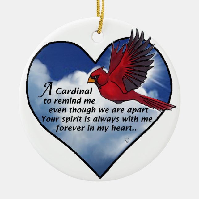 Cardinal Heart Poem Ceramic Tree Decoration (Front)