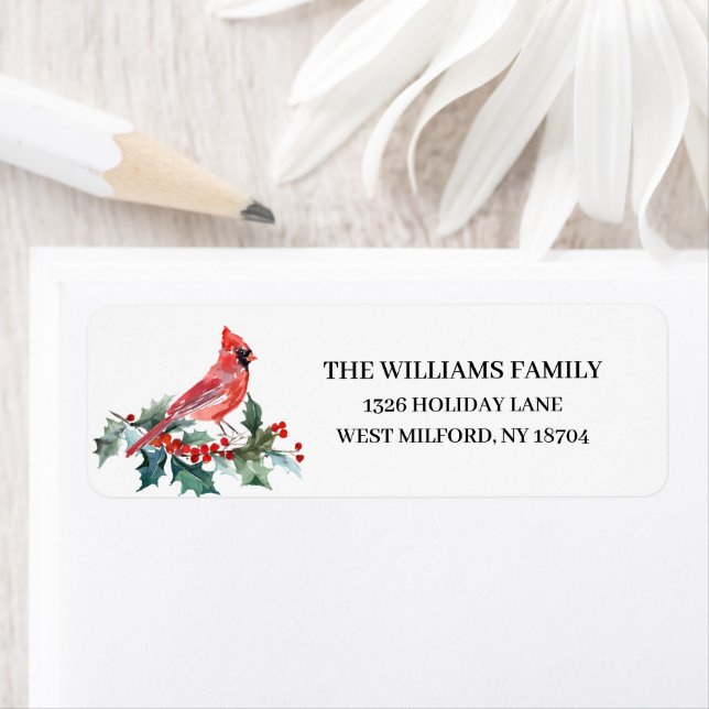 Cardinal & Holly Branch Holiday Address Return Address Label (Insitu)