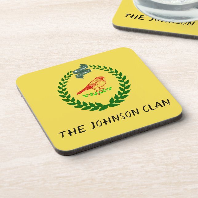 Cardinal Holly Wreath Clan Crest Coaster (Left Side)