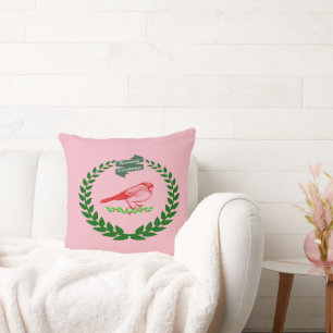 Cardinal Holly Wreath Seasons Greetings Comfort Cushion