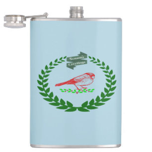 Cardinal Holly Wreath Seasons Greetings Sip Hip Flask