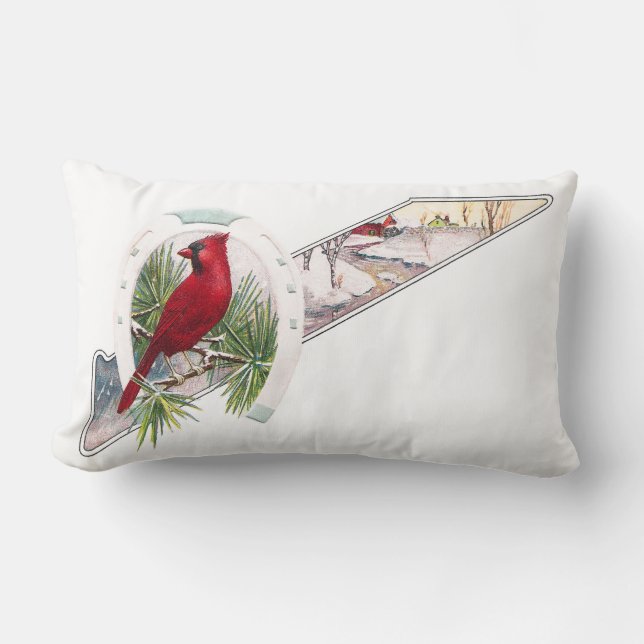 Cardinal, Horseshoe and Wintry Scene Lumbar Cushion (Front)