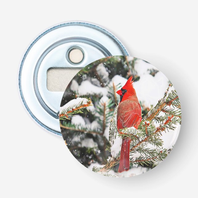 Cardinal in a pine tree bottle opener (Front)