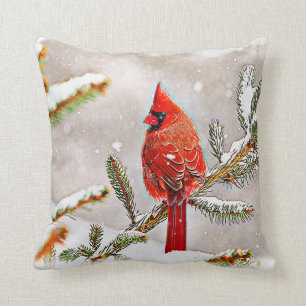 Cardinal in a pine tree cushion