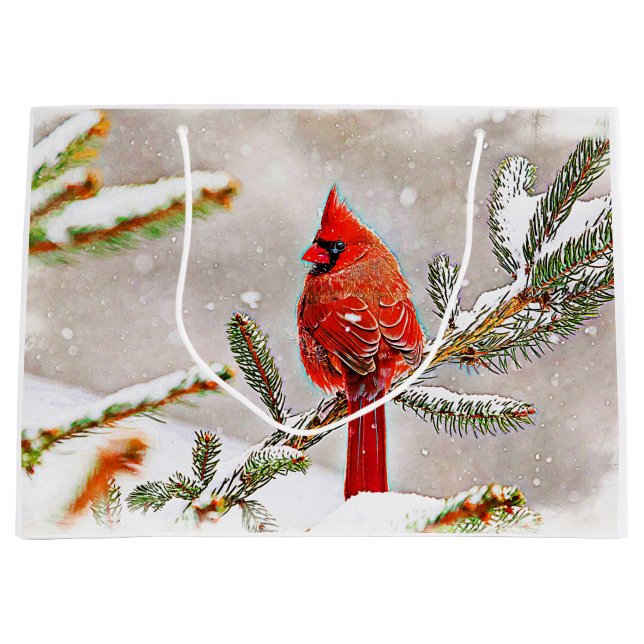 Cardinal in a pine tree in winter large gift bag (Front)