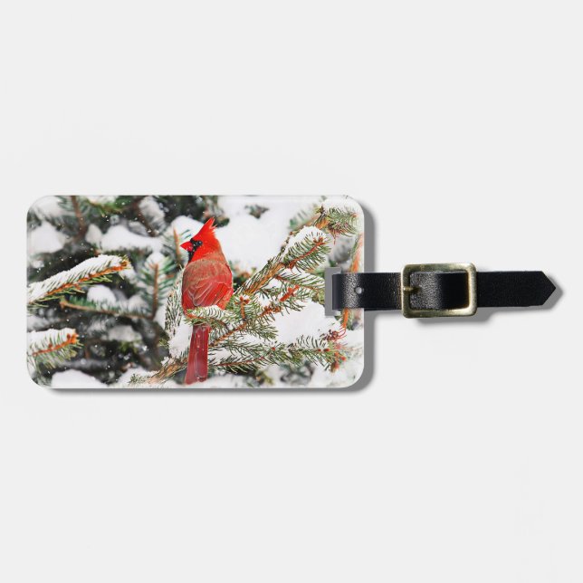 Cardinal in a pine tree luggage tag (Front Horizontal)