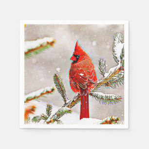 Cardinal in a pine tree napkin