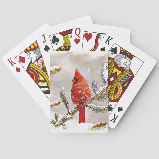 Cardinal in a pine tree playing cards (Back)