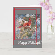 Cardinal in fir tree Christmas card