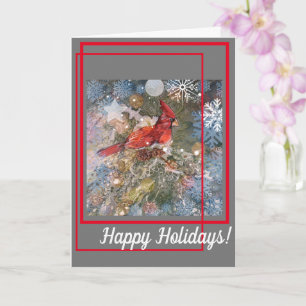 Cardinal in fir tree Christmas card