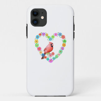 Cardinal in Flower Heart iPhone 11 Case