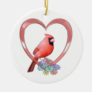 Cardinal in Heart Ceramic Ornament