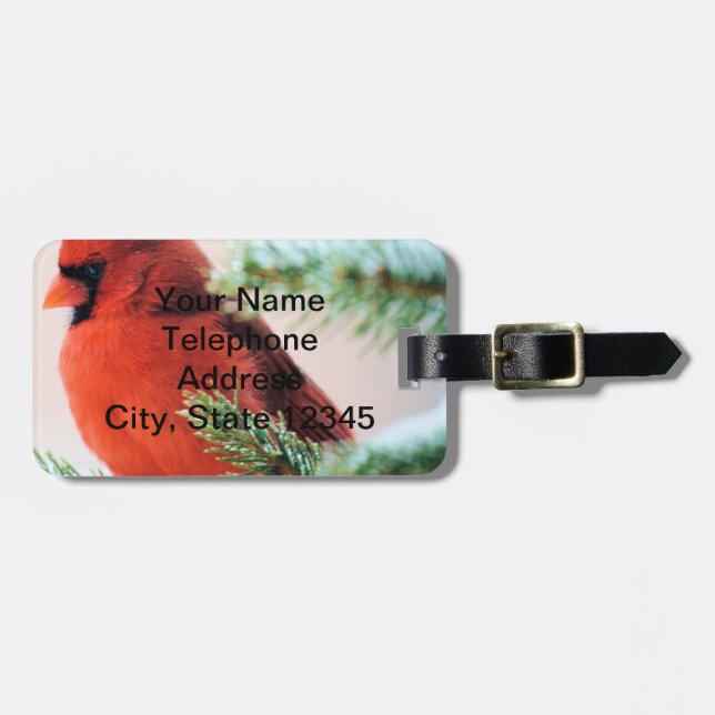 Cardinal in Snow Dusted Fir Luggage Tag (Front Horizontal)
