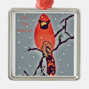 Cardinal In Snowfall Metal Ornament