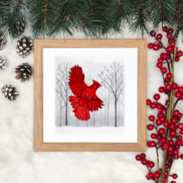 Cardinal in Snowy Winter Art Poster