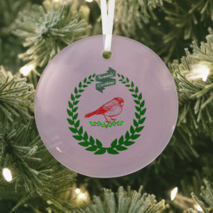 Cardinal In The Middle Of The Christmas Wreath Cer Glass Tree Decoration