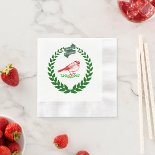 Cardinal In The Middle Of The Christmas Wreath Nap Napkin