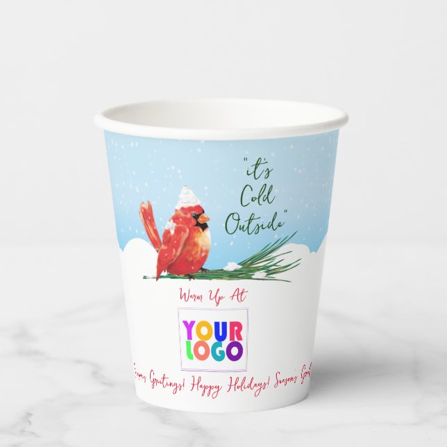 Cardinal in The Snow Business Logo Coffee  Paper Cups (Front)