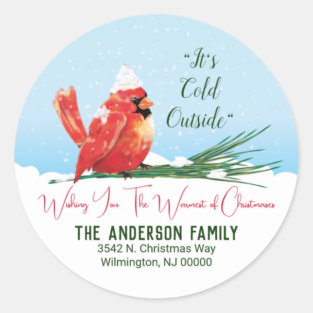 Cardinal in The Snow Christmas Holiday Classic Round Sticker (Front)